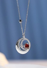 pretty silver moon star baby January birthstone necklace